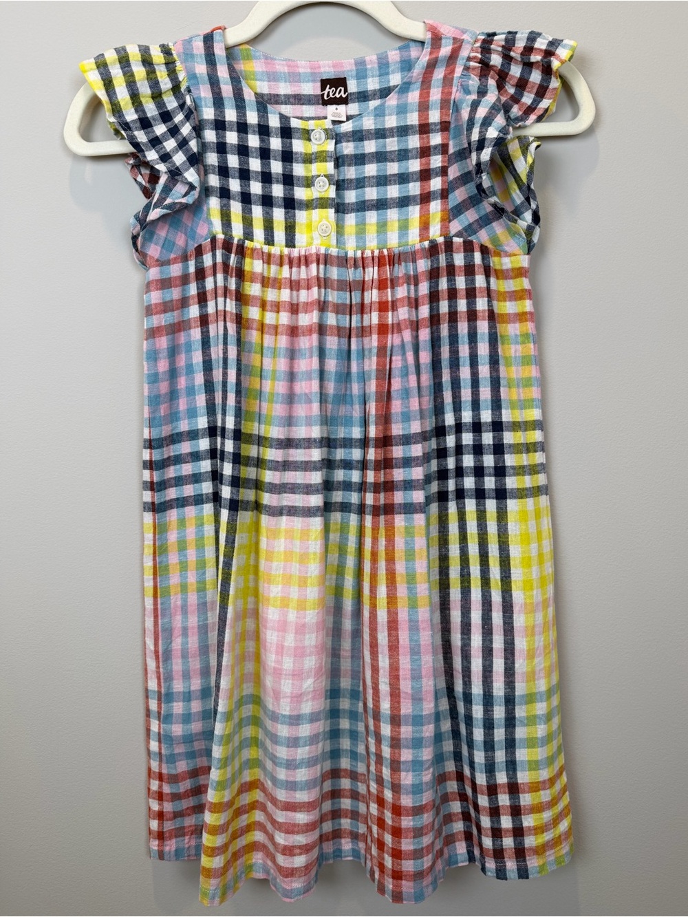 Tea Collection Girls Size 8 Linen Blend Patchwork Plaid Dress